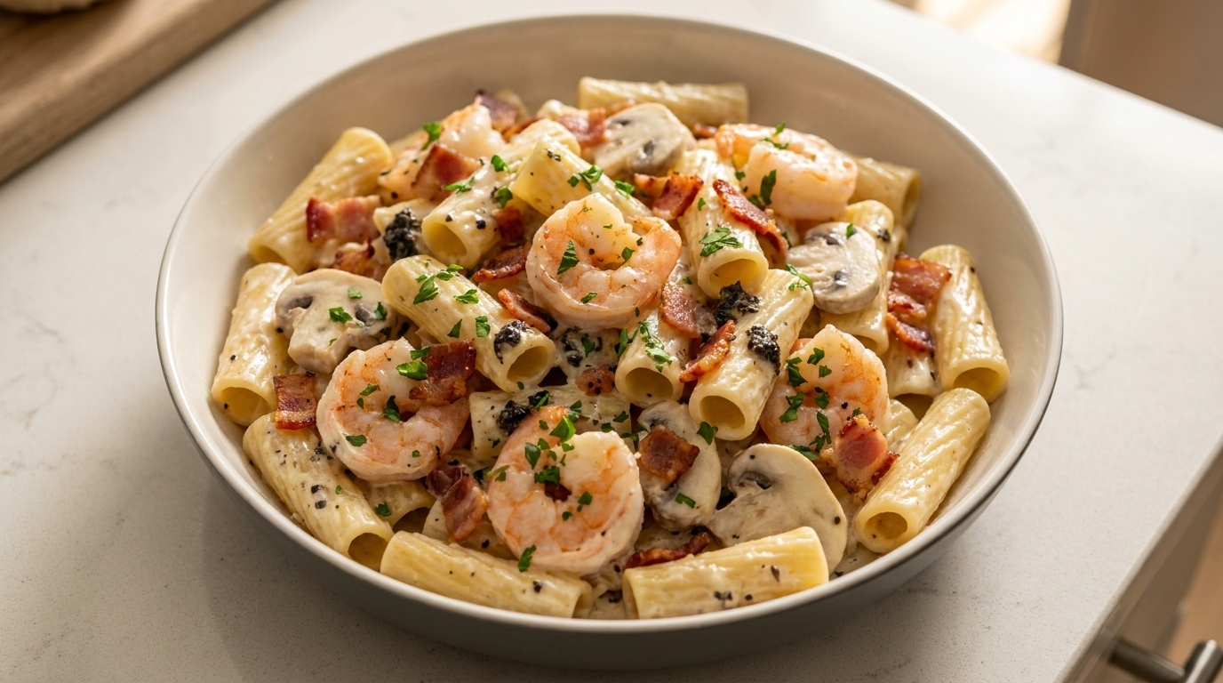 Creamy Black Truffle and Bacon Pasta