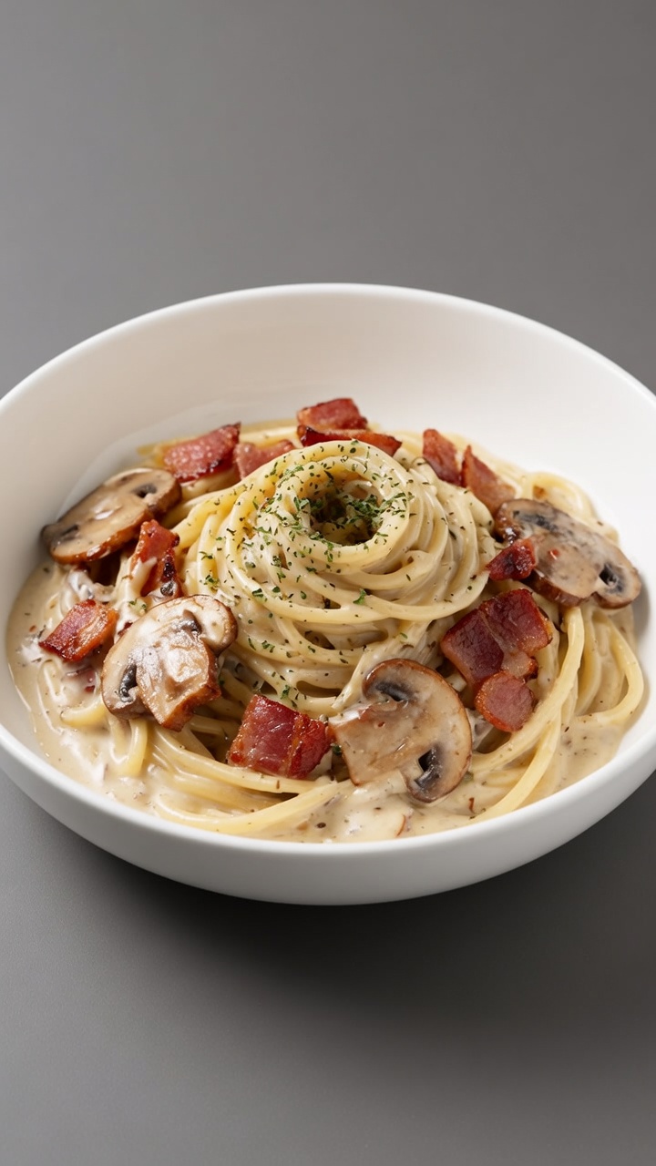 Creamy Mushroom and Bacon Pasta