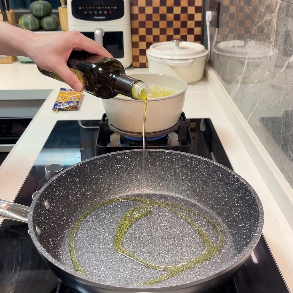 Ground beef being sautéed in a pan until browned.