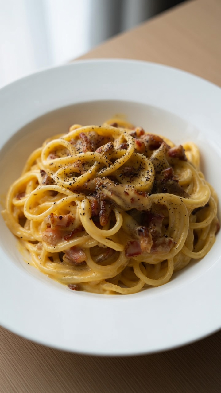 Salted Egg Yolk Cream Bacon Pasta