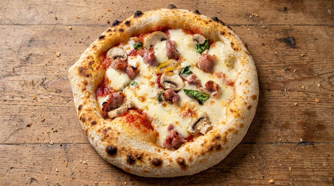 Rustic Mushroom, Pork, and Sausage Pizza