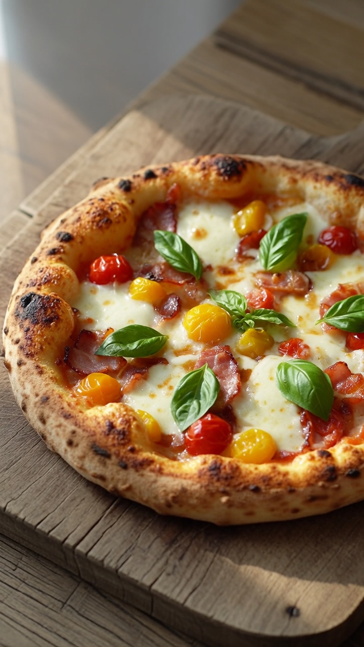 Oil-Infused Cherry Tomato and Italian Bacon Pizza