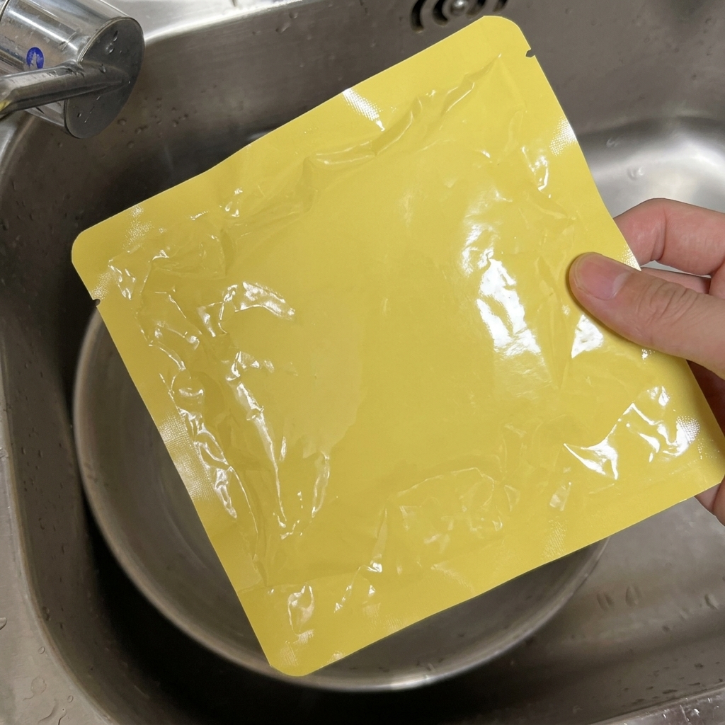 Vacuum-sealed pork packets sitting in a metal bowl filled with hot water.