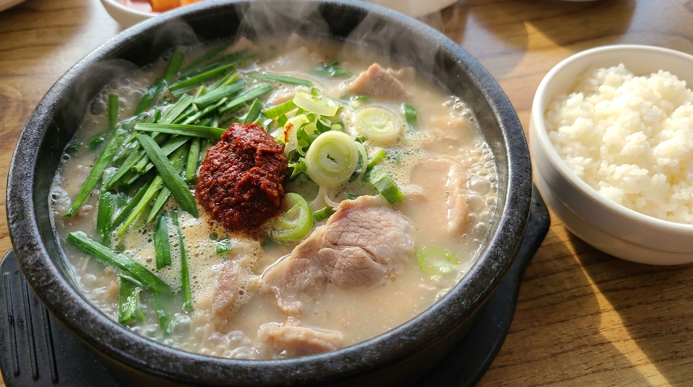 Traditional Korean Pork and Rice Soup (Dwaeji-gukbap)