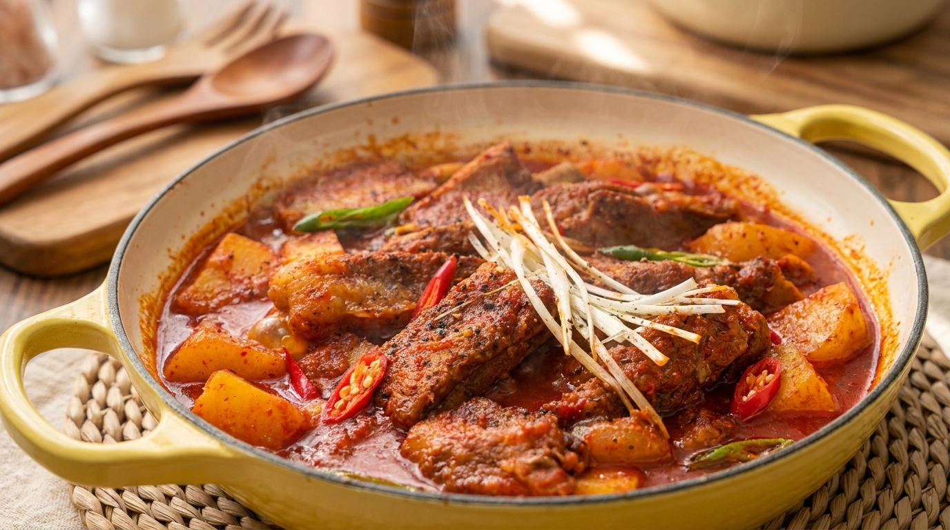 Korean Spicy Stewed Pork Ribs (Dwaeji Galbi-jjim)