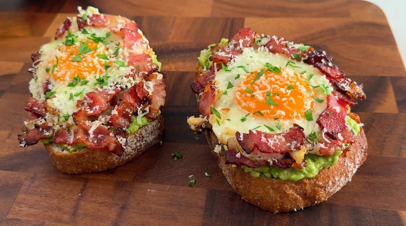 Open-Faced Avocado Bacon Egg Sandwich