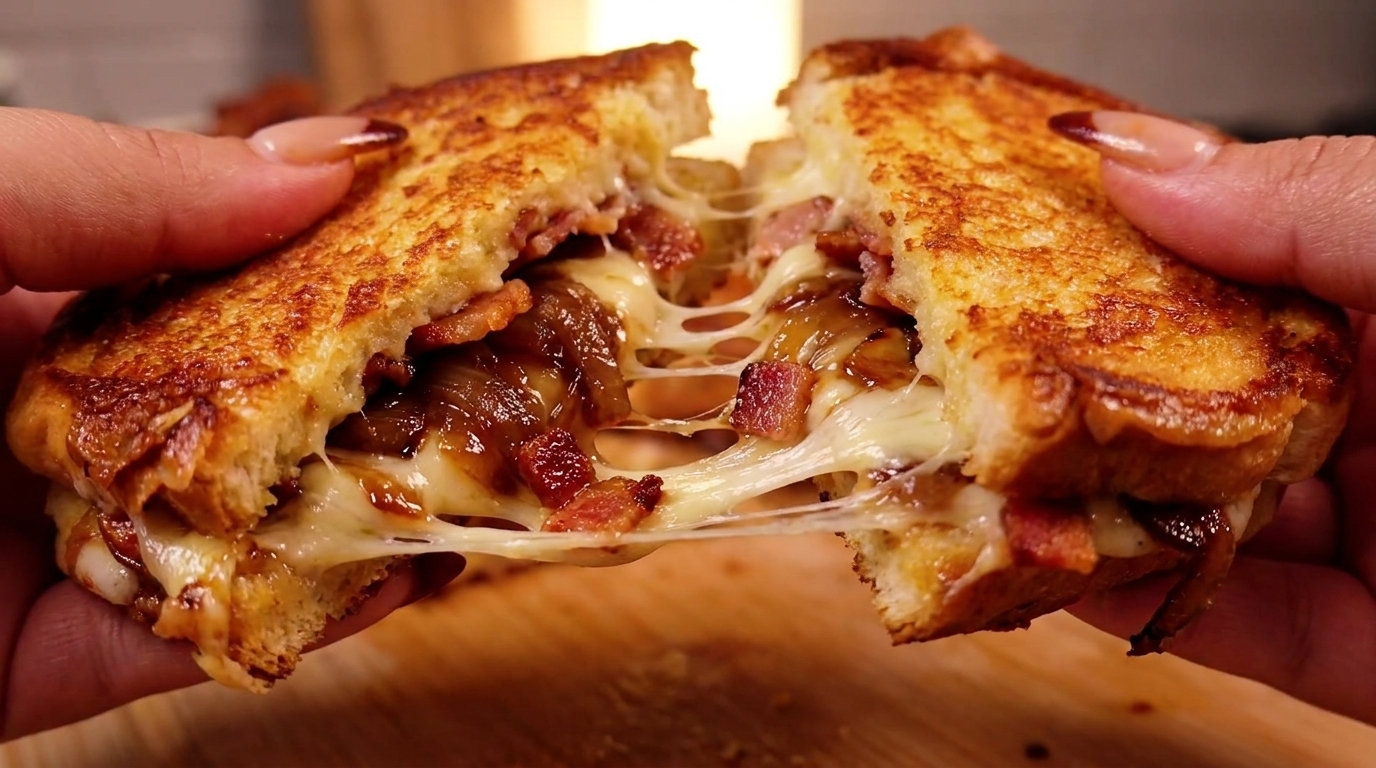 Caramelized Onion, Bacon & Grilled Cheese Sandwich