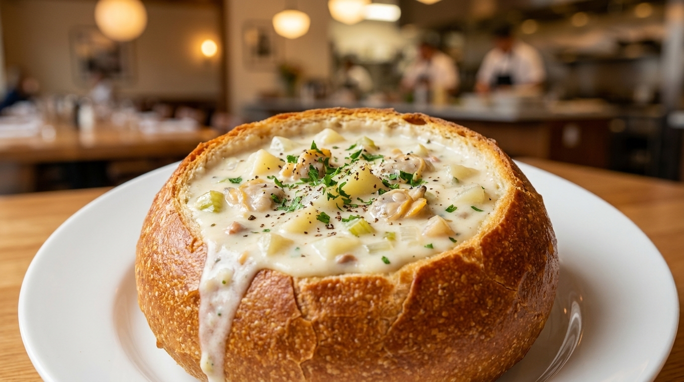 Classic New England Clam Chowder in a Bread Bowl