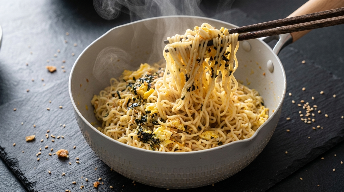 Garlic Butter Tossed Noodles with Scrambled Egg