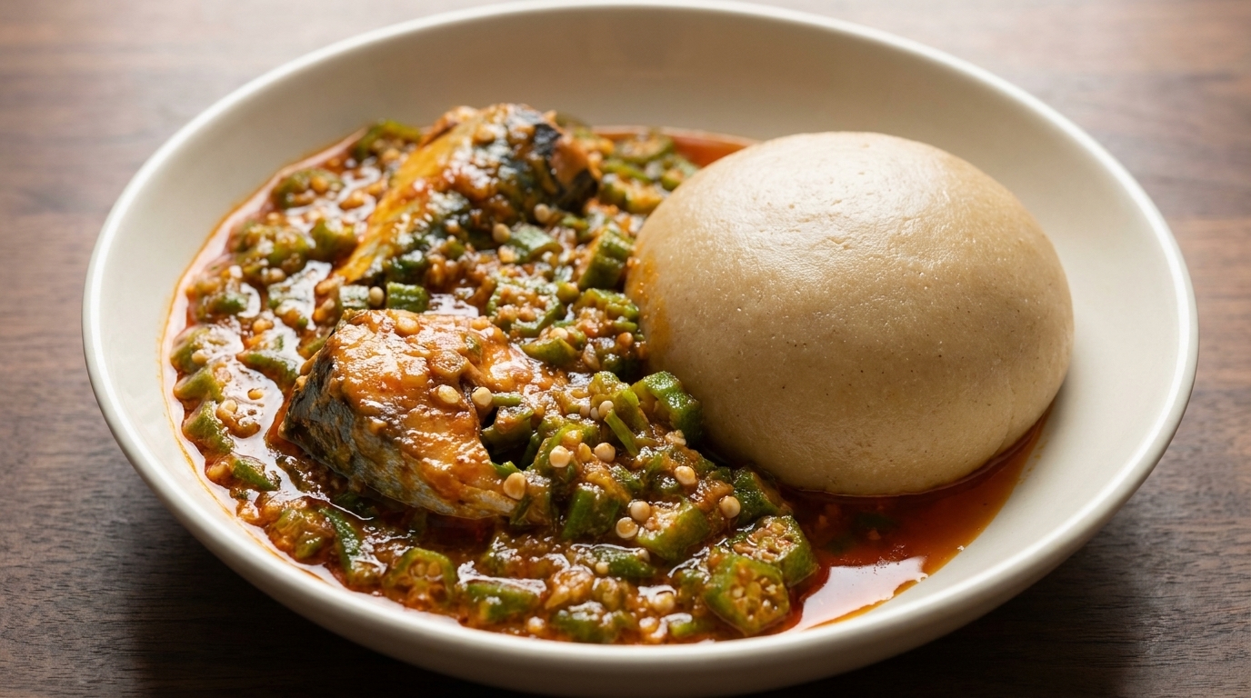 African Fufu with Okra and Fish Soup