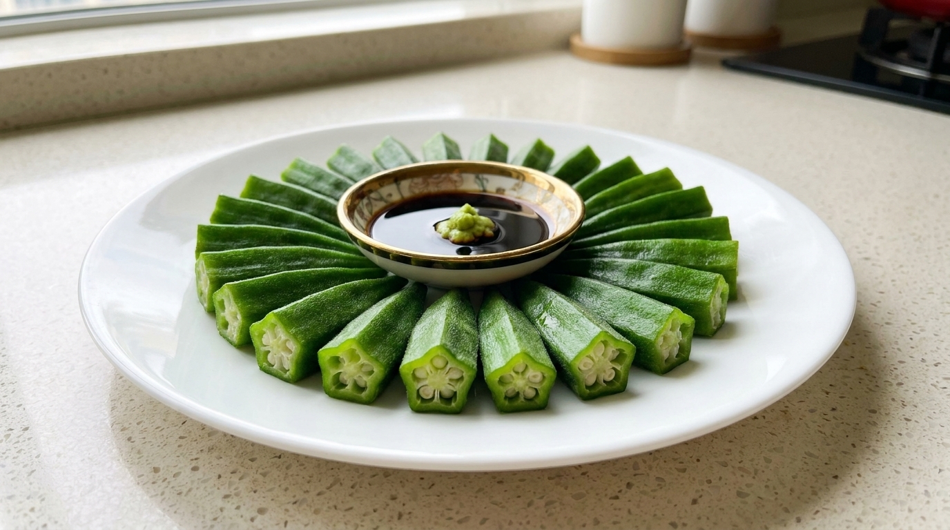 Blanched Okra with Wasabi Soy Sauce