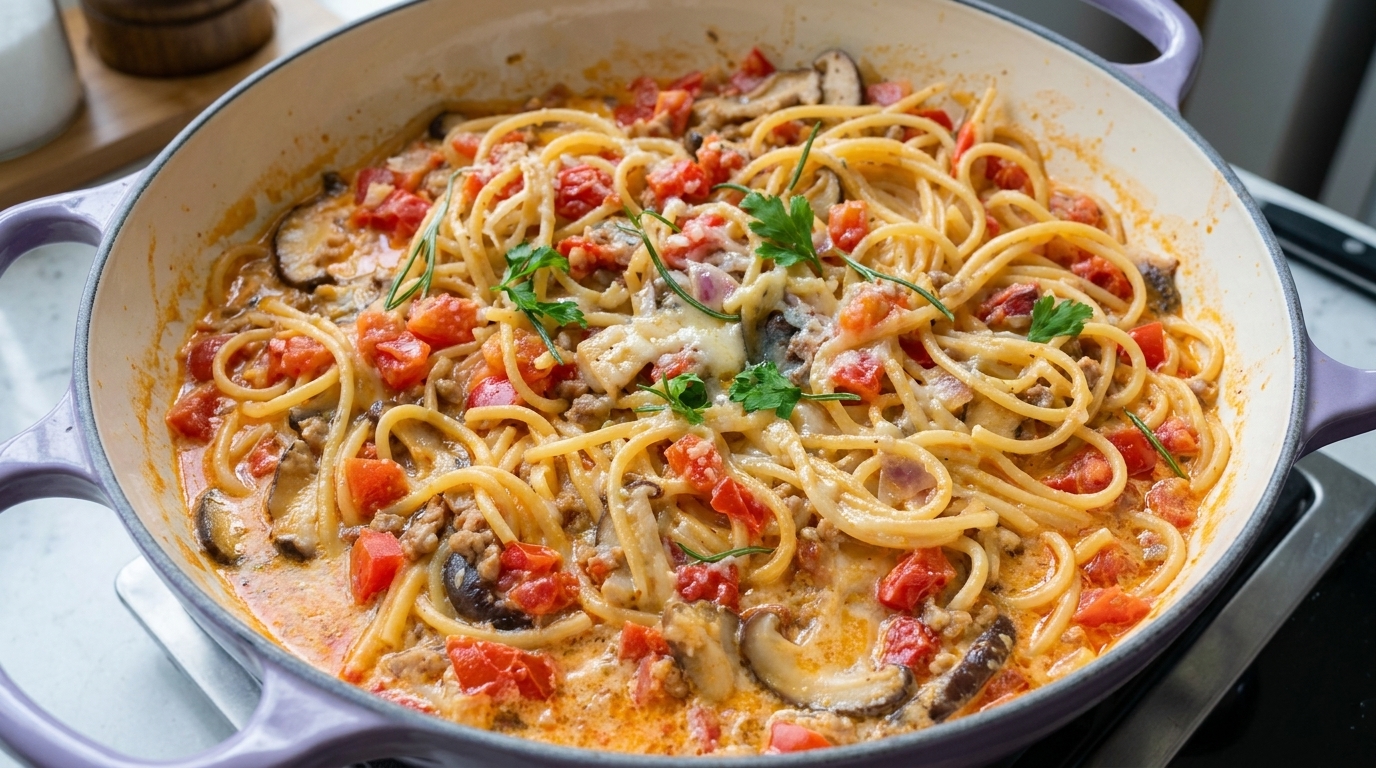 Creamy Tomato and Mushroom Spaghetti