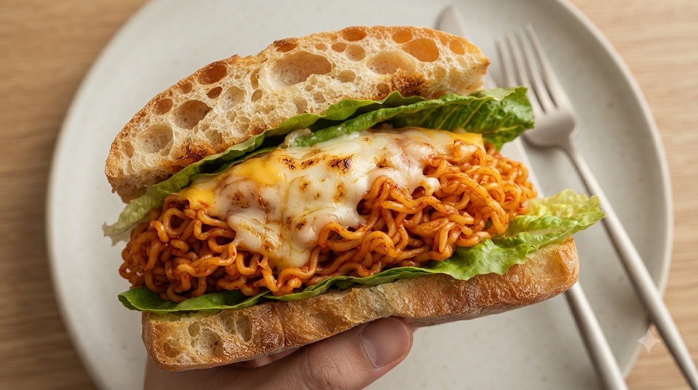 Cheese Buldak Fire Noodle Stuffed Ciabatta