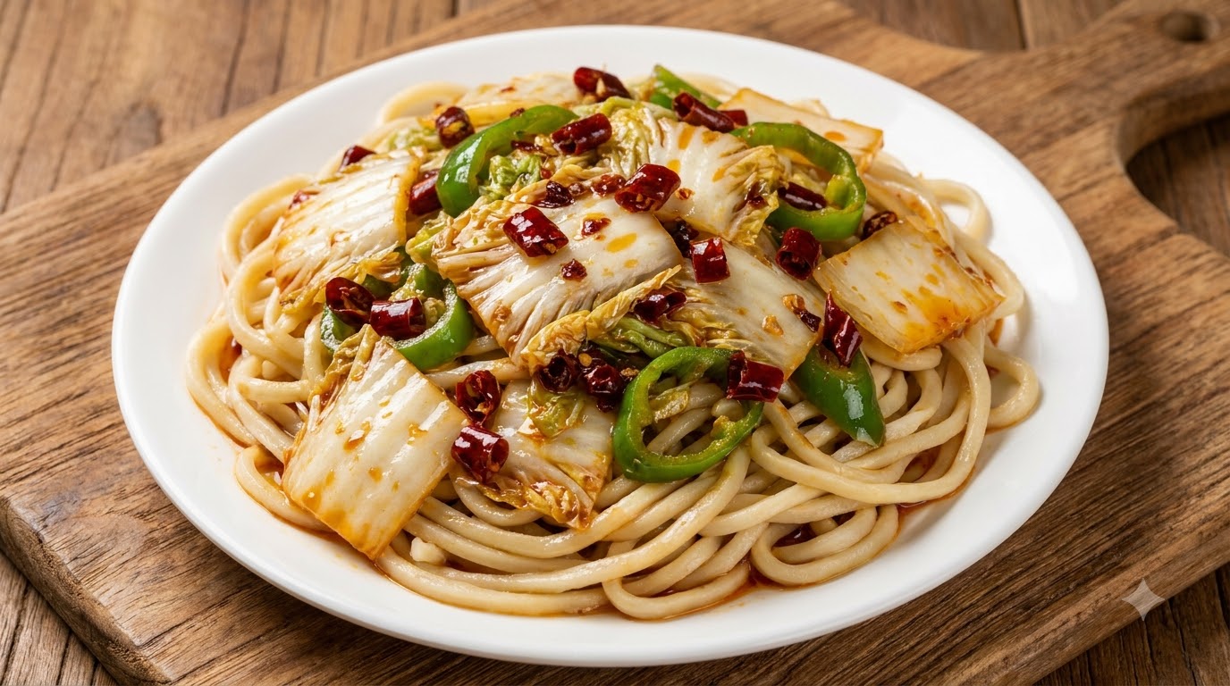 Spicy Chinese Cabbage Mixed Noodles (Laanxi Style)