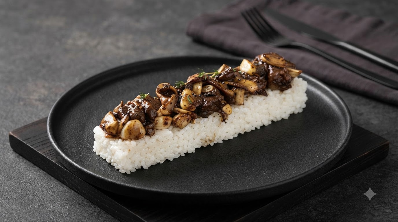 Garlic Black Pepper Diced Beef Rice