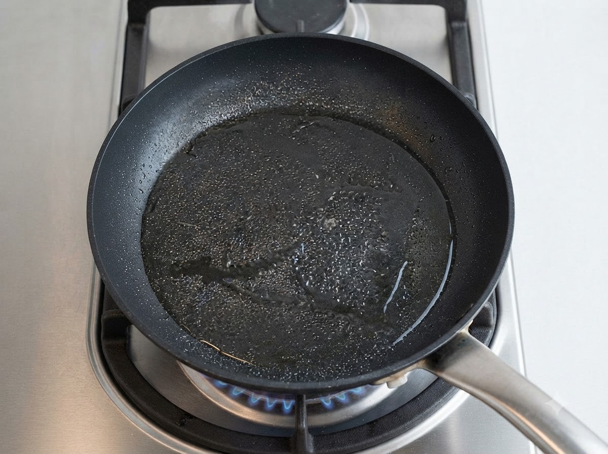 Marinated chicken pieces frying in hot oil in a skillet.
