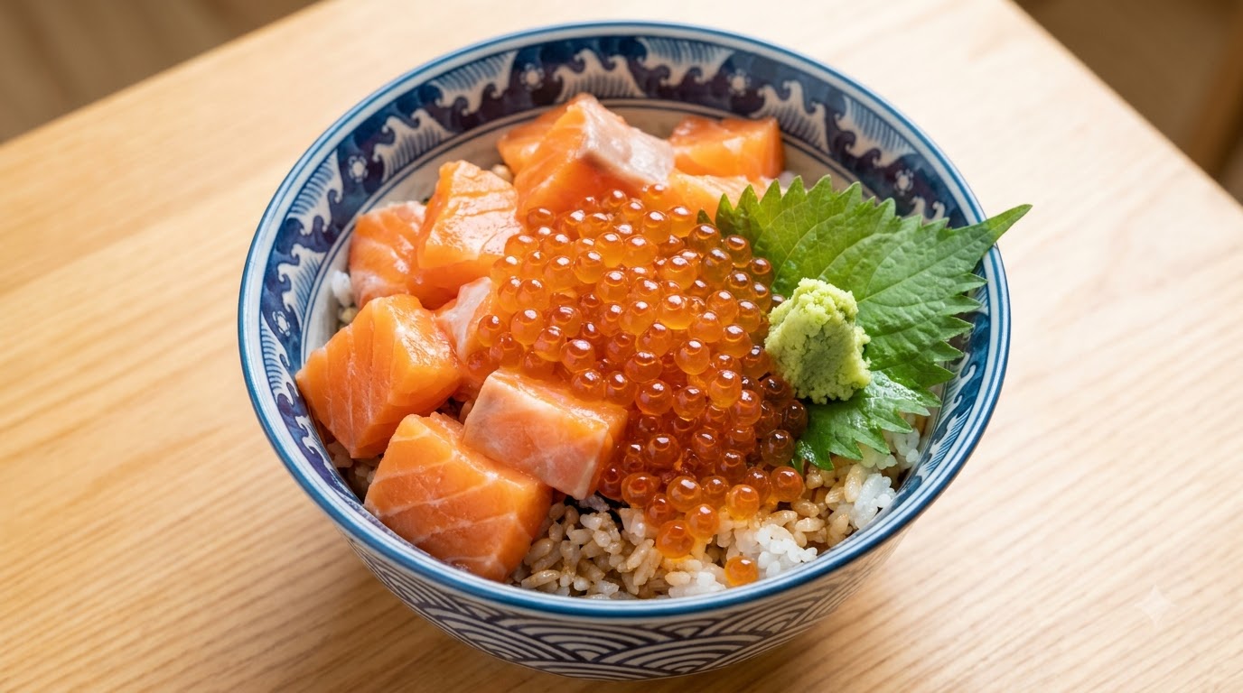 Salmon and Salmon Roe Rice Bowl (Kaisendon)
