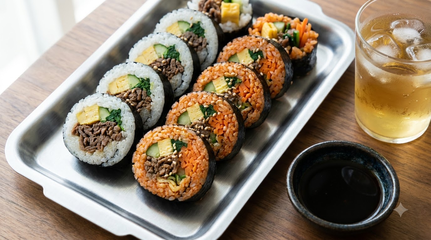 Two-Tone Bulgogi and Kimchi Fried Rice Gimbap