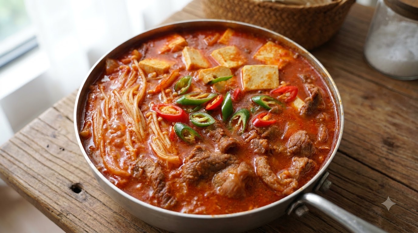Korean Kimchi Beef Tofu Soup (Sundubu-Style)