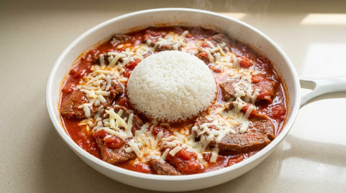 Tomato Beef Cheese Volcano Rice
