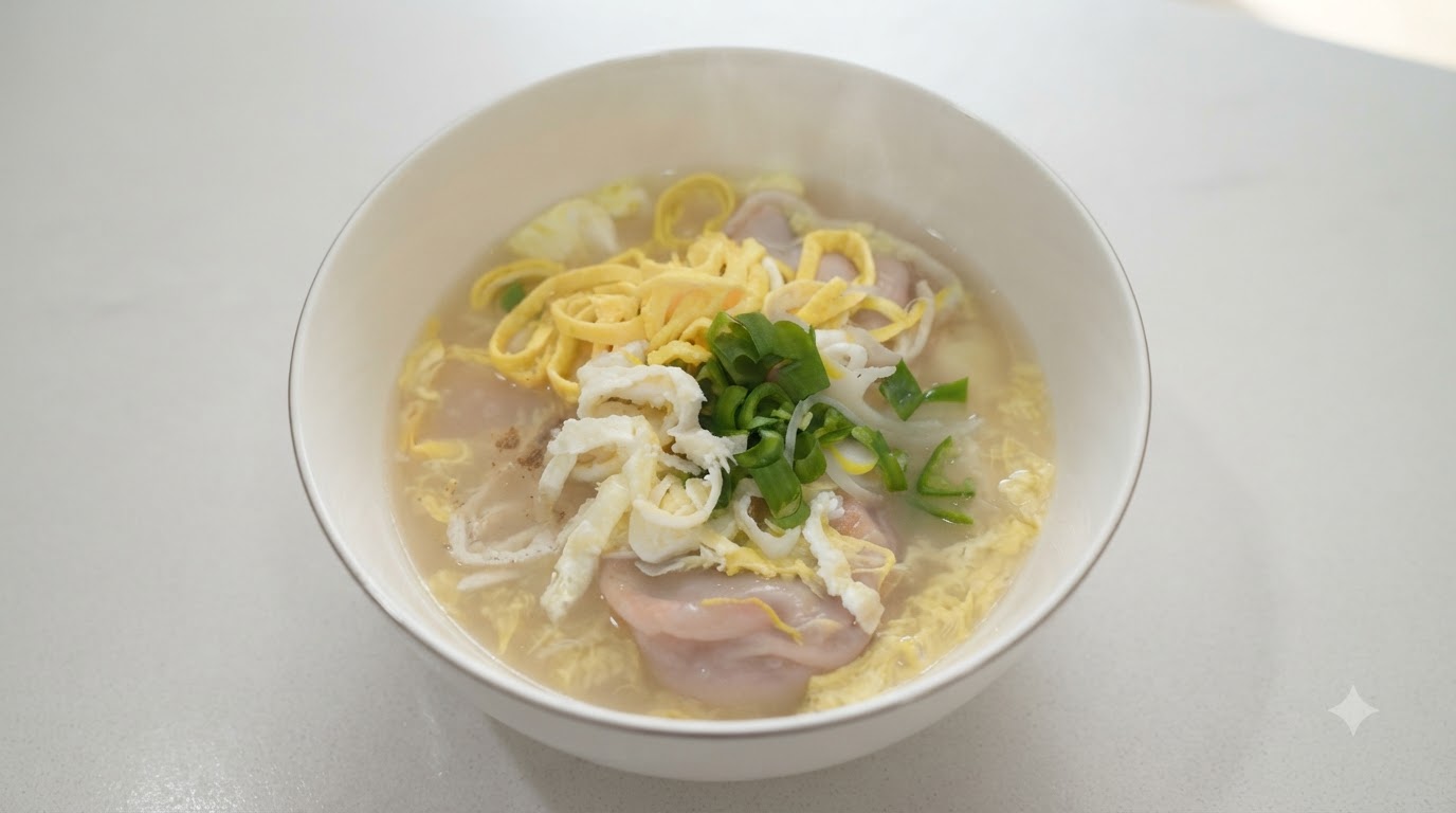 Traditional Korean Rice Cake and Dumpling Soup (Tteokguk)