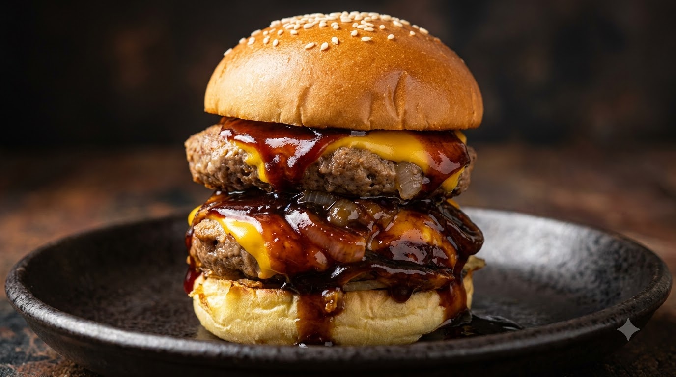 Japanese Teriyaki Beef Burger with Melted Cheese
