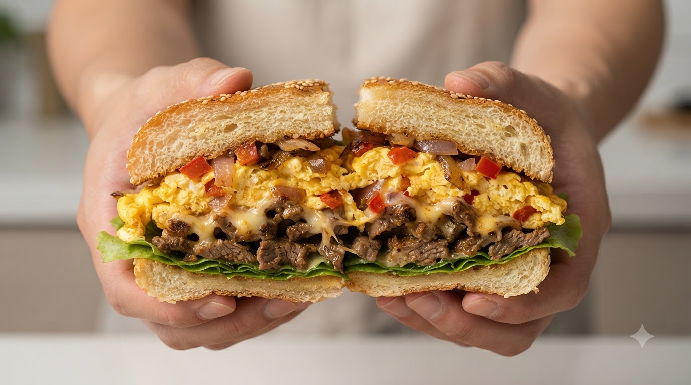 Loaded Butter Burger with Egg, Beef, and Melted Cheese