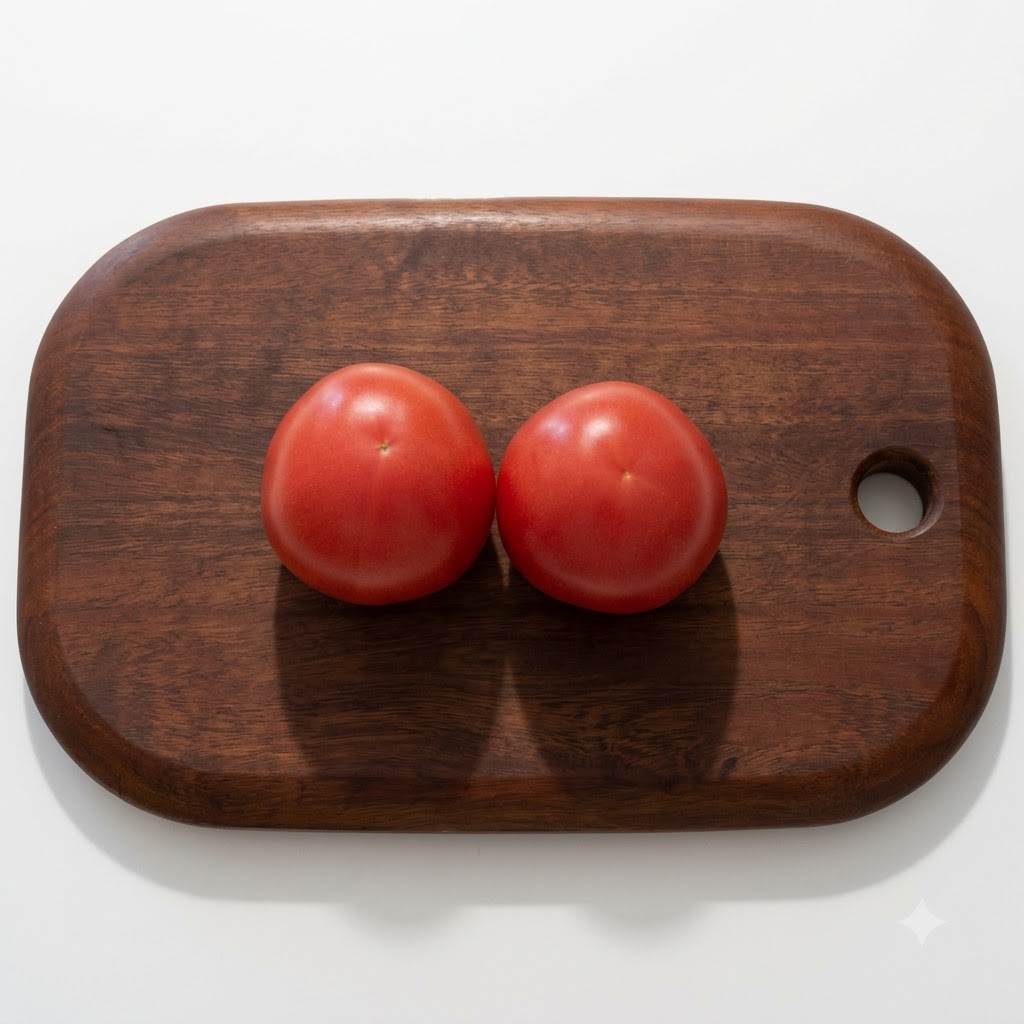 Fresh tomatoes sliced into small wedges on a wooden cutting board.