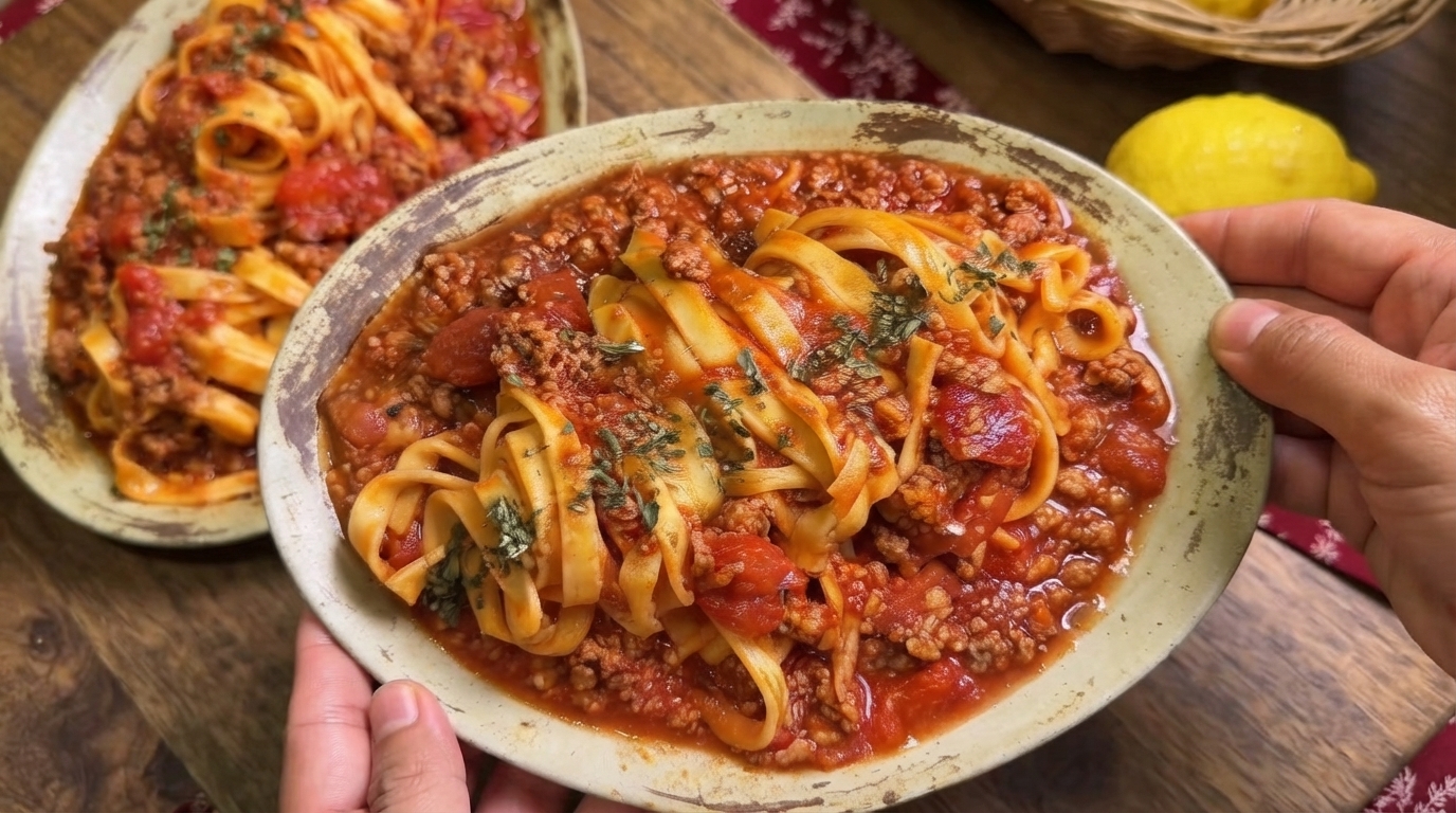 Homemade Artisanal Tomato Meat Sauce Pasta