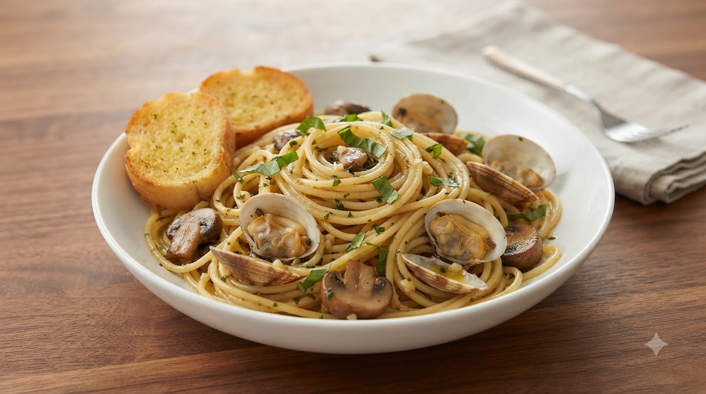 Garlic Basil White Wine Clam Pasta