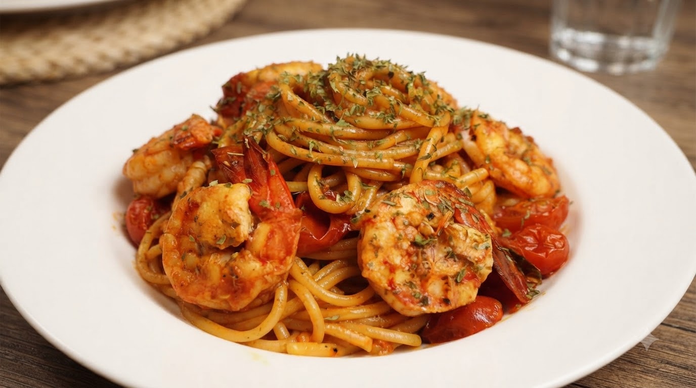 Homemade Tomato Shrimp Spaghetti