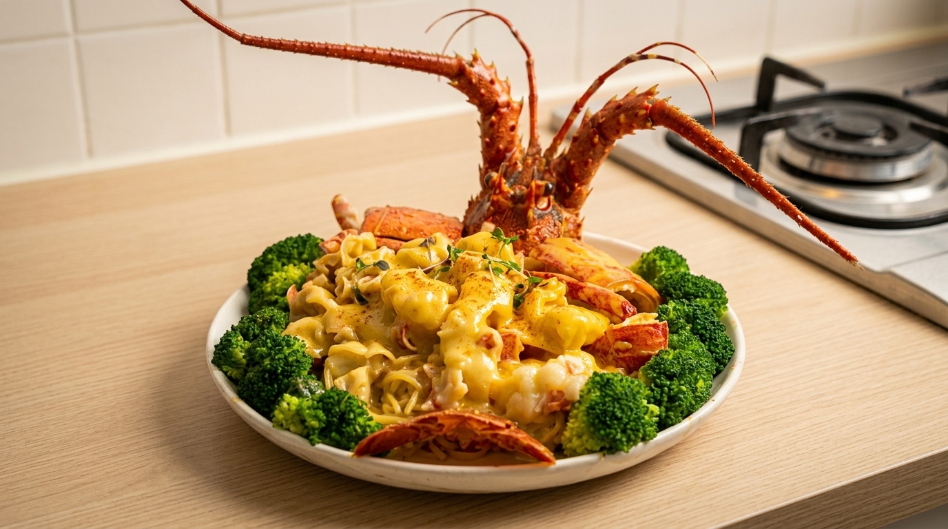 Cheese Baked Spiny Lobster with E-fu Noodles