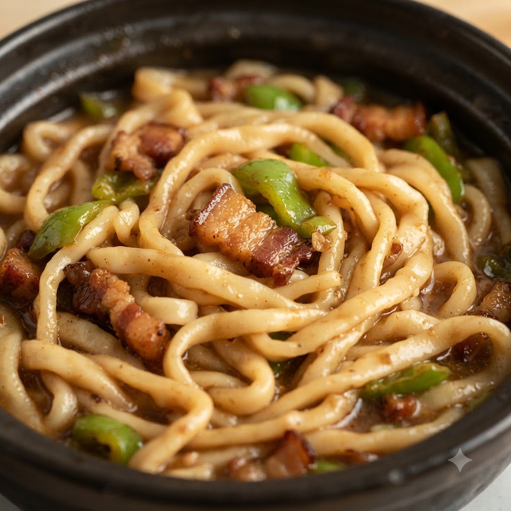 Seasoned broth with meat and vegetables simmering gently in a pot.