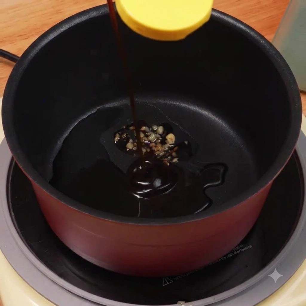 Sugar substitute and seasonings being added into the pot with the sauce mixture.