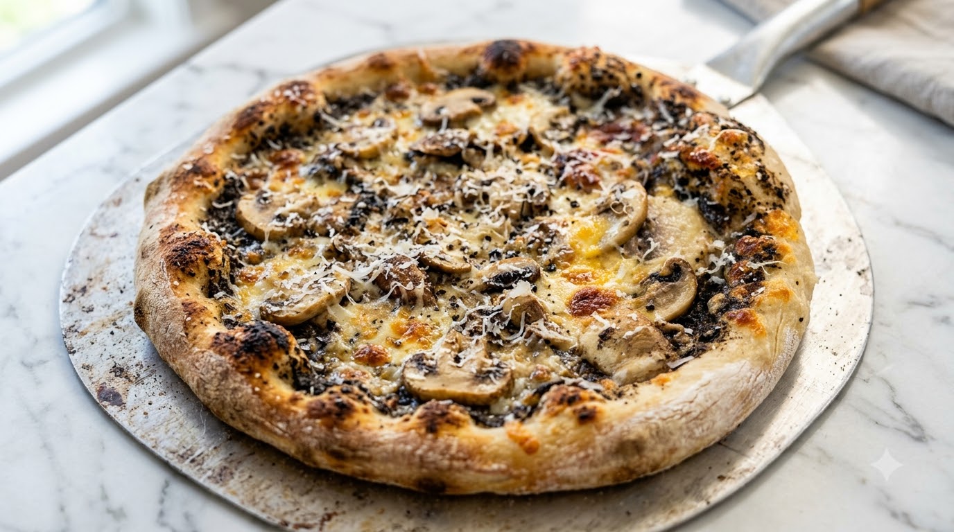 Gourmet Black Truffle and Mushroom Pizza