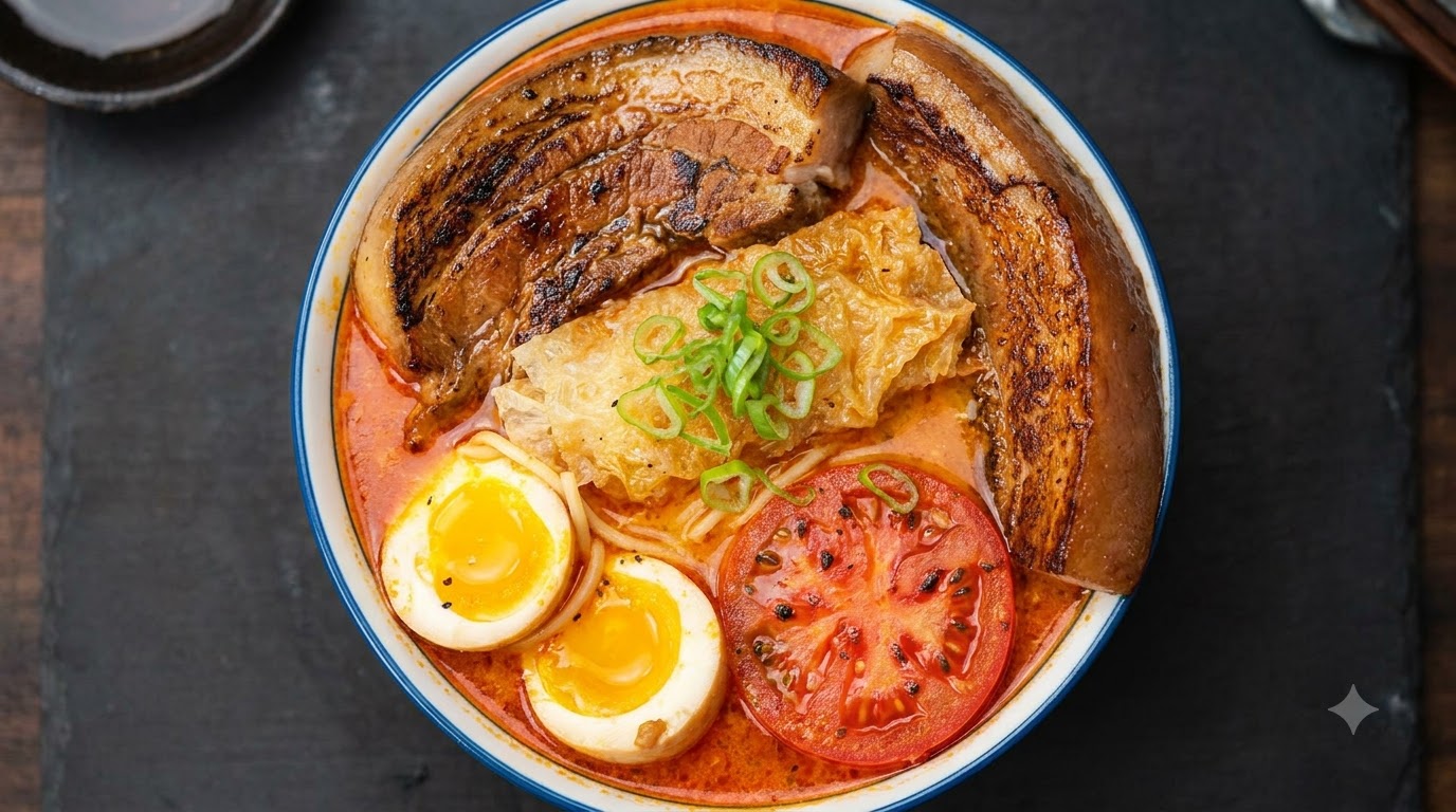 Tomato Fatty Juice Ramen with Braised Pork Belly