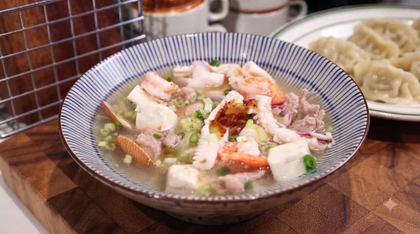Minnan Seafood Soup with Crispy Ice Flower Dumplings
