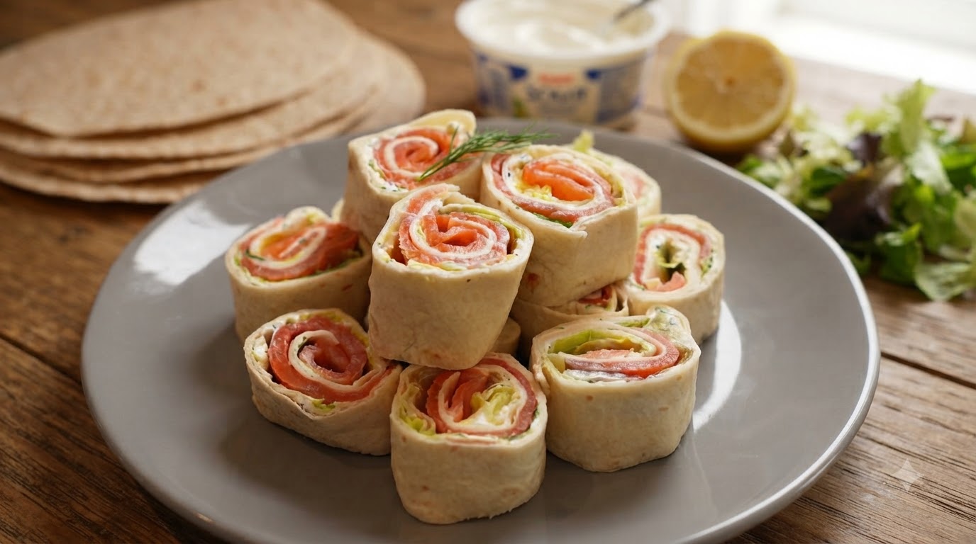 Smoked Salmon Salad Wraps (Dill Cream Pinwheels)