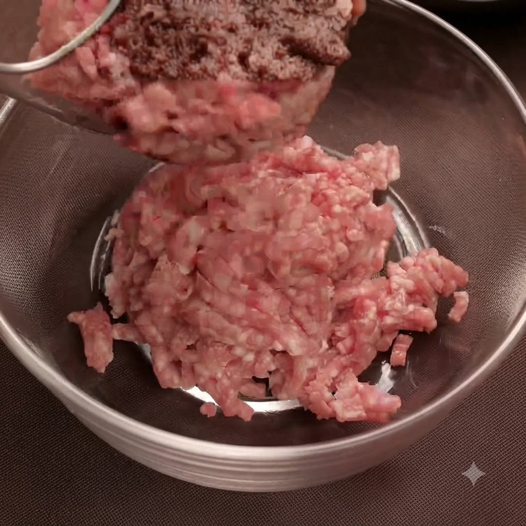 Ground pork and beef mince combined in a glass bowl.