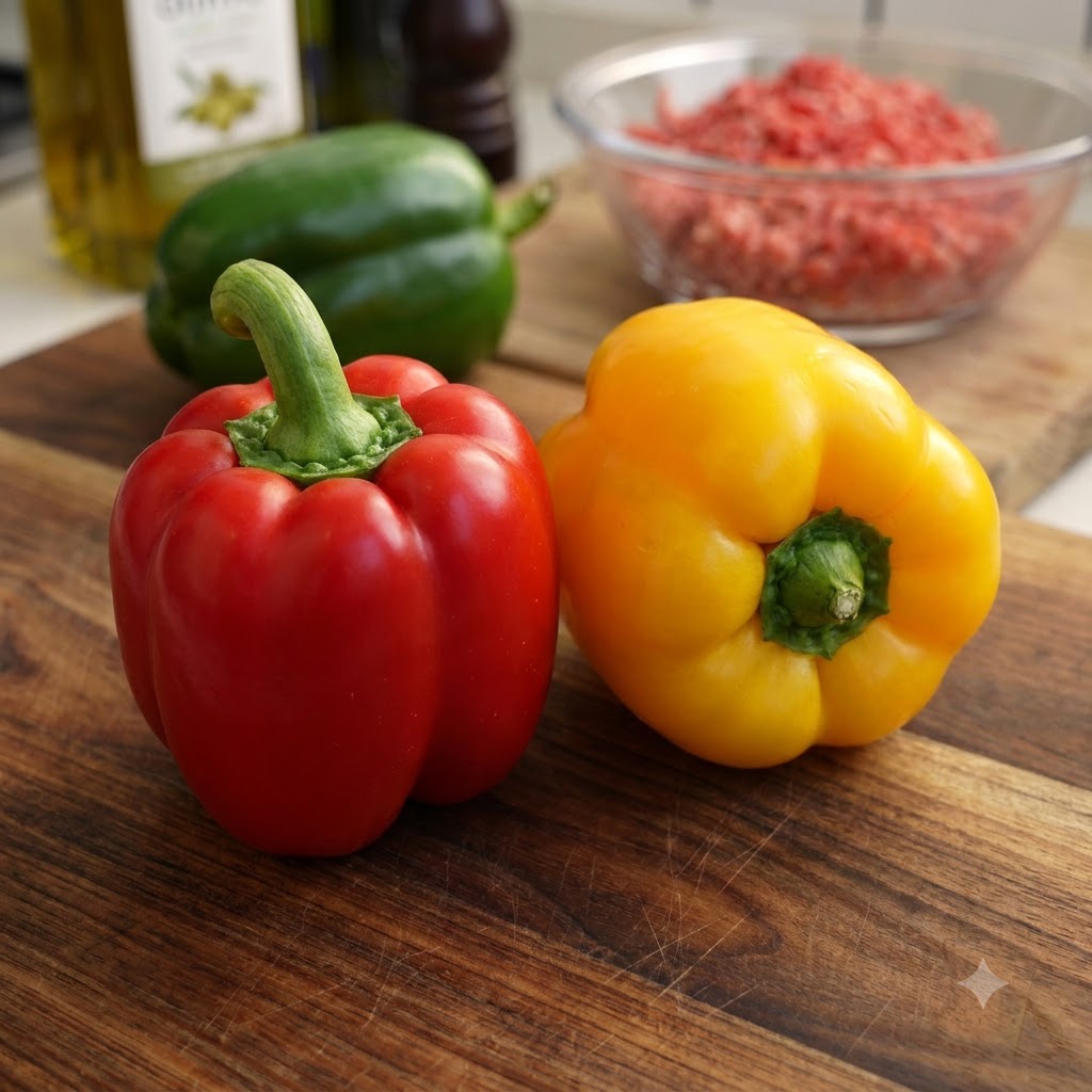 A close-up of hands cutting the top off a vibrant red bell pepper and clearing out its inner seeds.