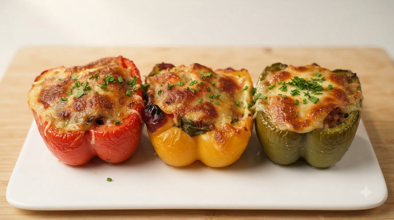 Oven-Baked Stuffed Bell Peppers with Minced Pork and Mozzarella