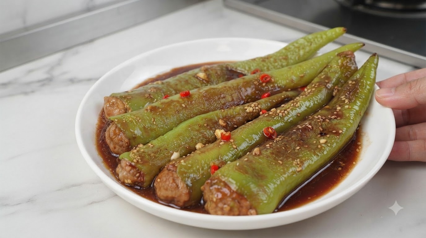 Pan-Fried Stuffed Green Peppers with Savory Sauce