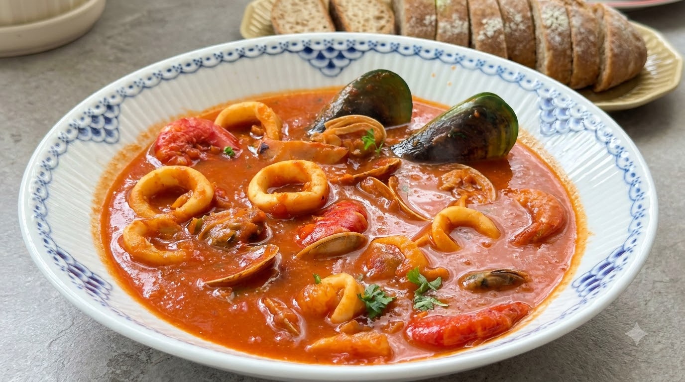 Traditional Spanish Seafood Soup (Sopa de Mariscos)