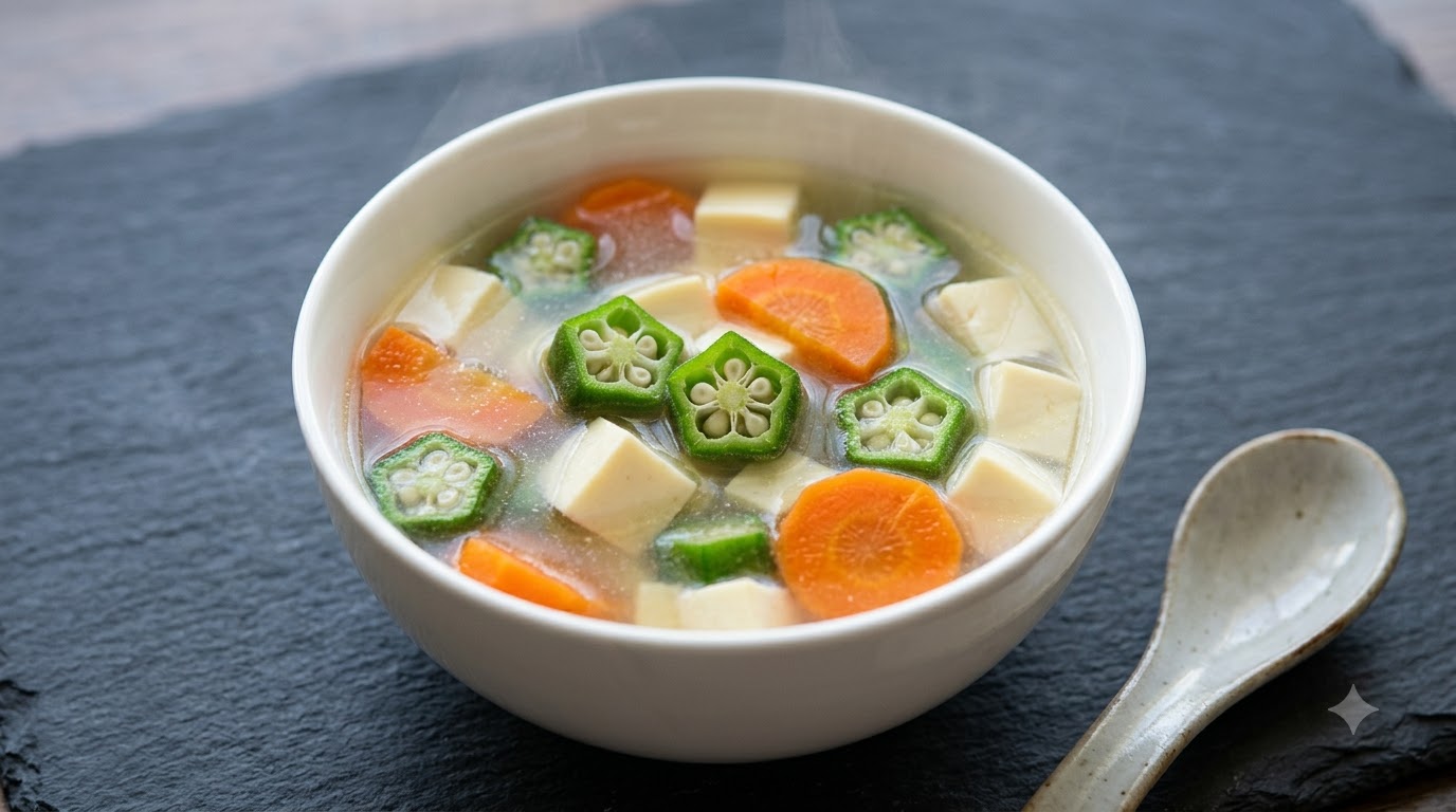 Okra, Carrot, and Tofu White Jade Soup