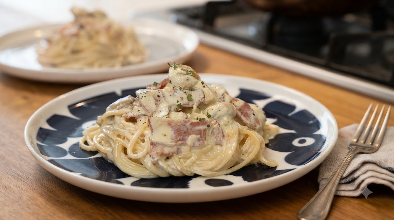 Classic Mushroom Bacon Cream Pasta