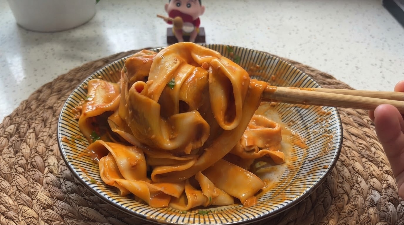 Juicy Wide Noodles with Sesame Paste Sauce