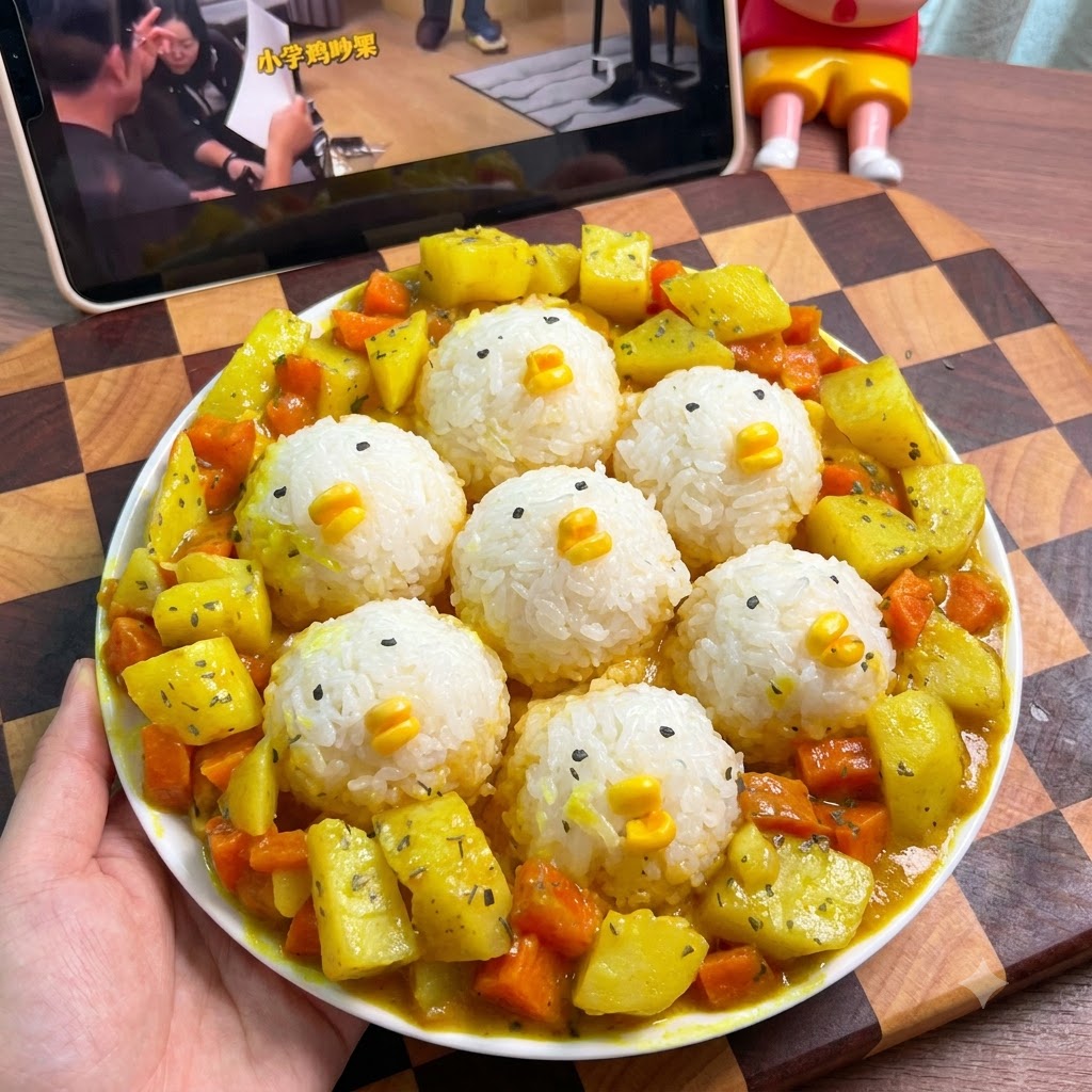 Cooked rice being shaped into a ball with a hidden cheese core.
