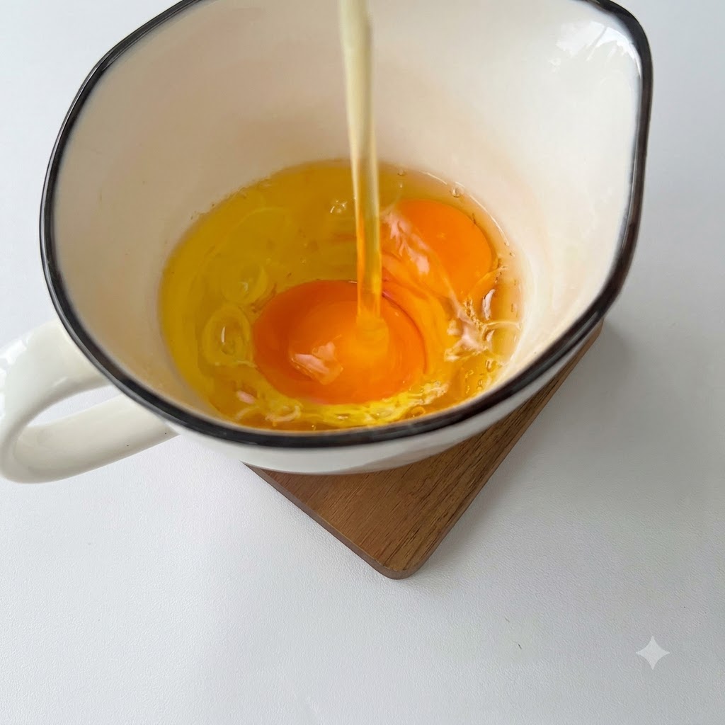 Eggs being beaten inside a glass bowl with a wire whisk.