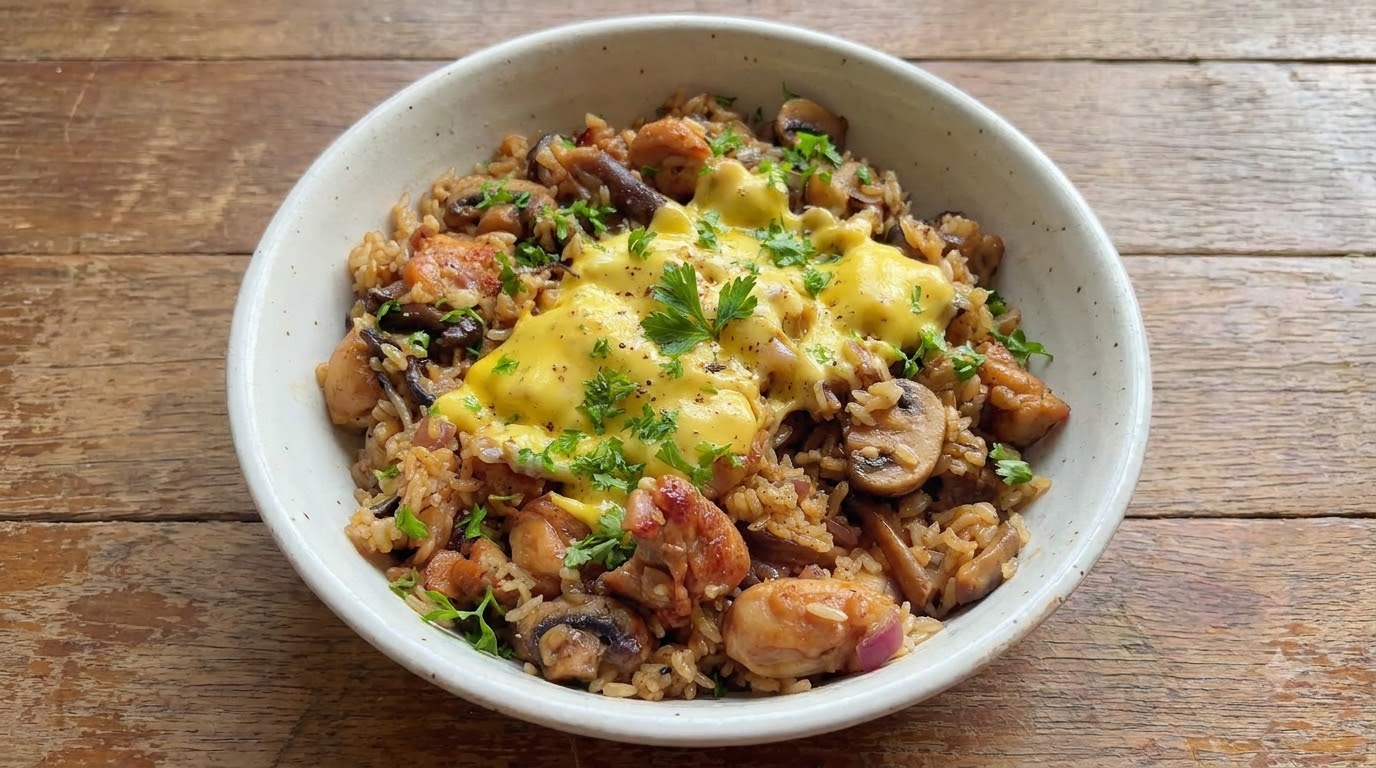 Creamy Mushroom Chicken Cheese Rice