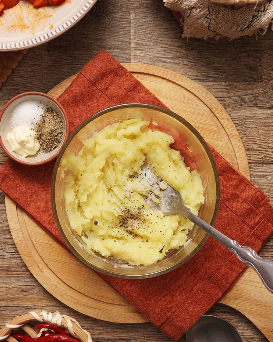 Ground black pepper and salt being added to mashed potatoes.